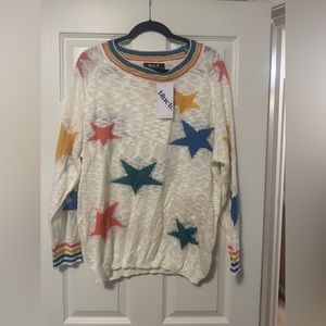 NWT blue b. Light weight sweater.  Cream with colored starts. Size large.